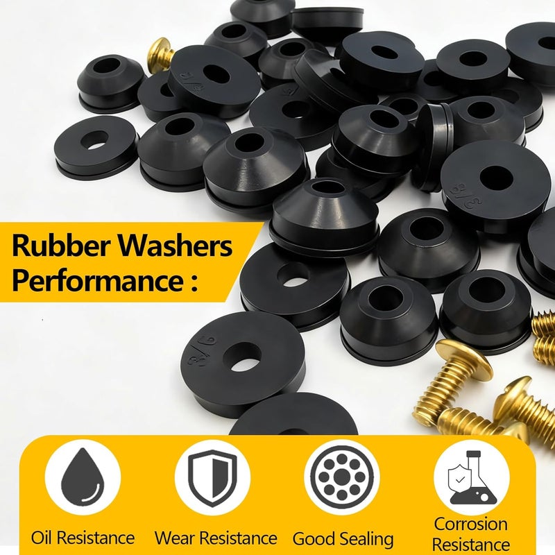 NBRINGO 114-Piece 12 Sizes Faucet Washer Assortment Kit - Flat & Beveled Rubber Washers & Brass Bibb Screws for Outdoor Spigot, Hose Bib, Garden Valve Repair Replacement - Image 5